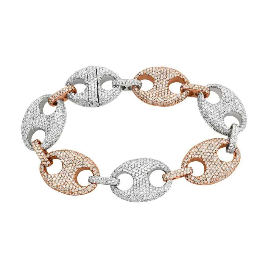 13 carat round shaped moissanite two tone puff link bracelet