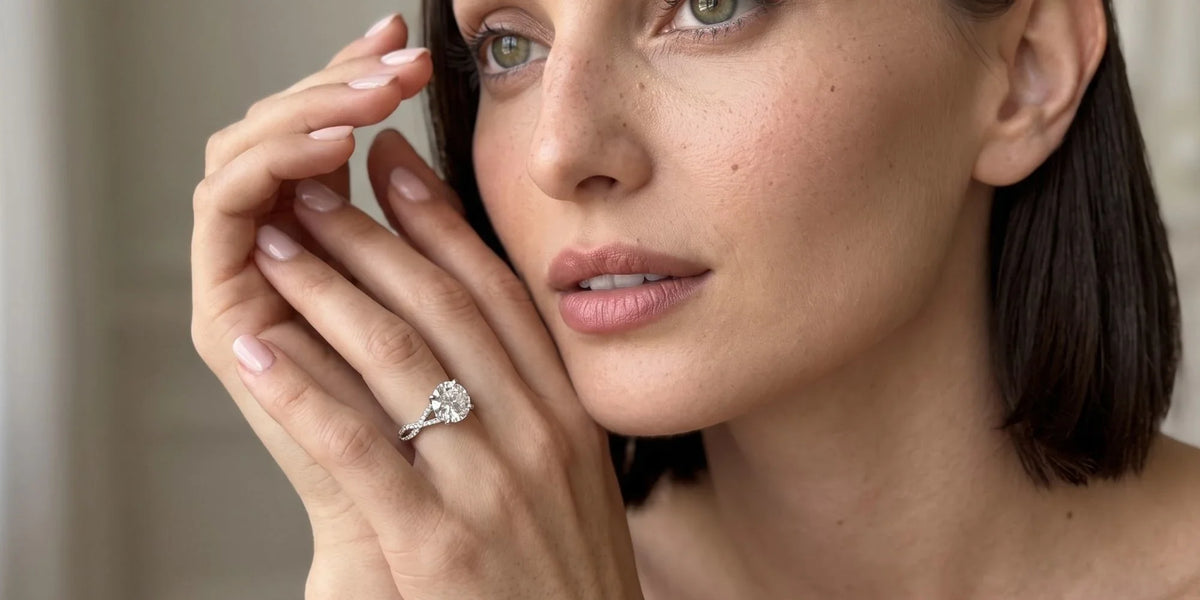 Round halo ring with a criss cross undergallery