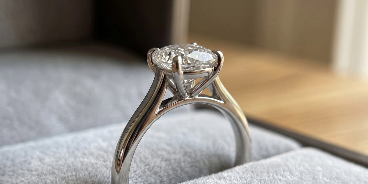 Cushion cut solitaire ring with high profile cathedral arches: elevated elegance with timeless beauty