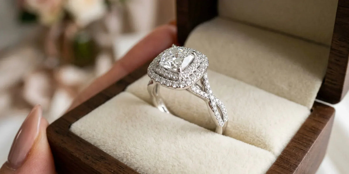 Double halo twisted ring: a perfect blend of sparkle and elegance