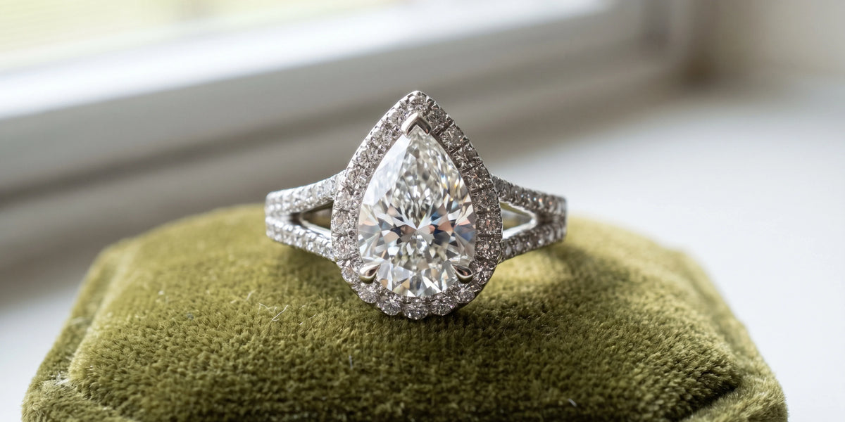  pear halo ring with romantic micro milgrain & clean modern silhouette