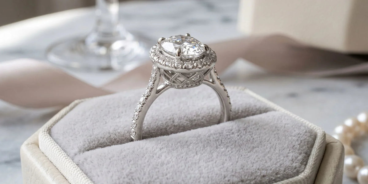 Oval halo ring with a floating center gallery