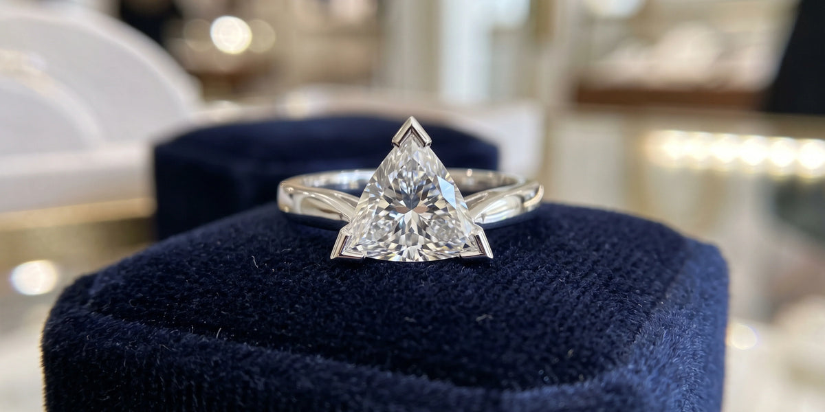 Trillion cut solitaire ring with triangular point alignment