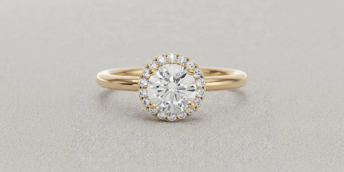 Gracefully elevated: round halo ring with a floating cathedral profile