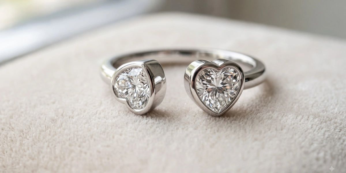 Heart shaped toi et moi ring