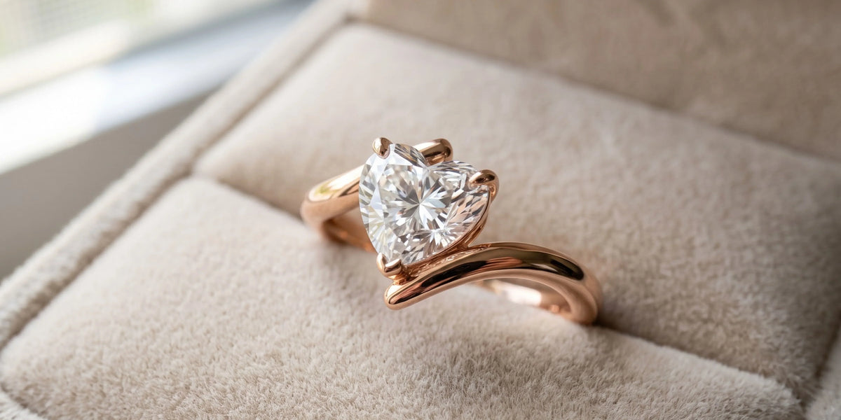 Heart solitaire ring with graceful sculpted curves: a romantic expression of flowing elegance