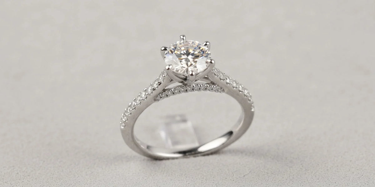  round solitaire accent ring with a moissanite surprise bridge