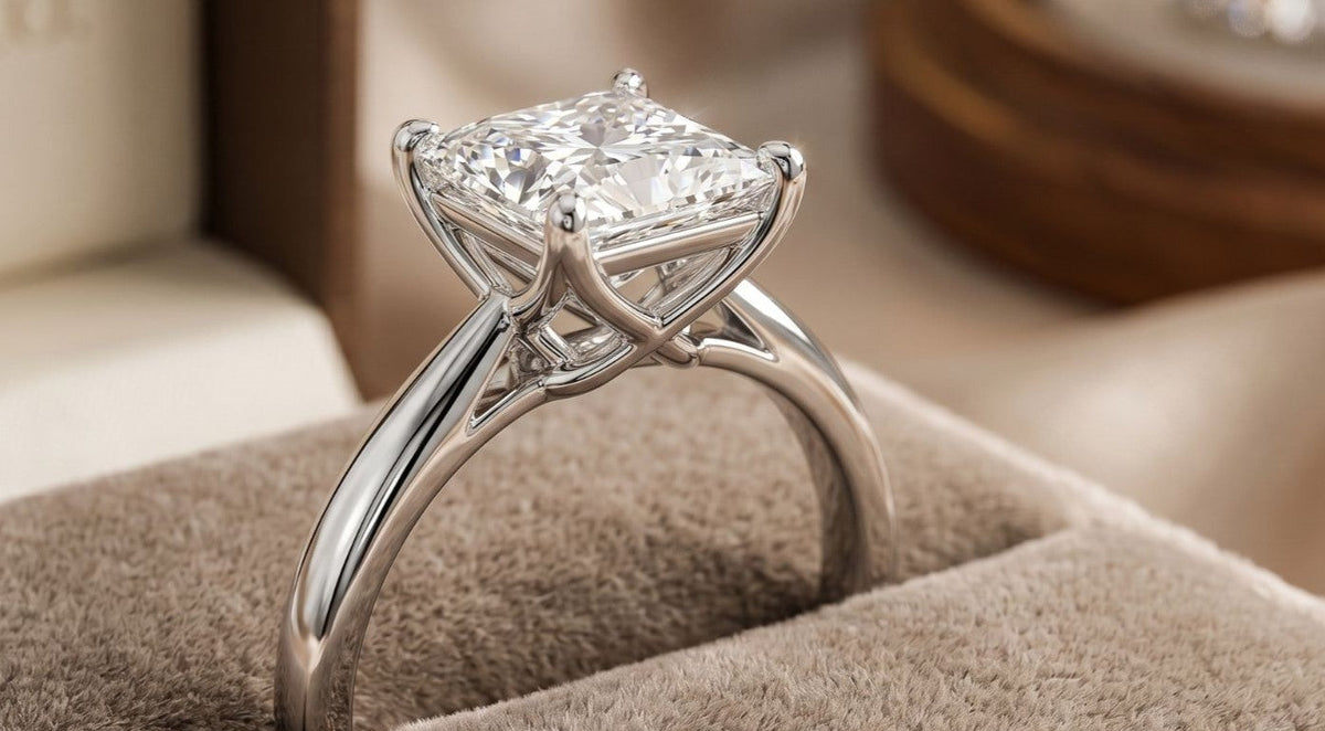Princess solitaire ring with criss cross basket: modern elegance with timeless appeal
