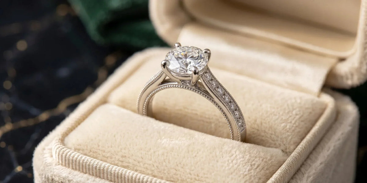  round solitaire accent ring with a vintage milgrain inner edge