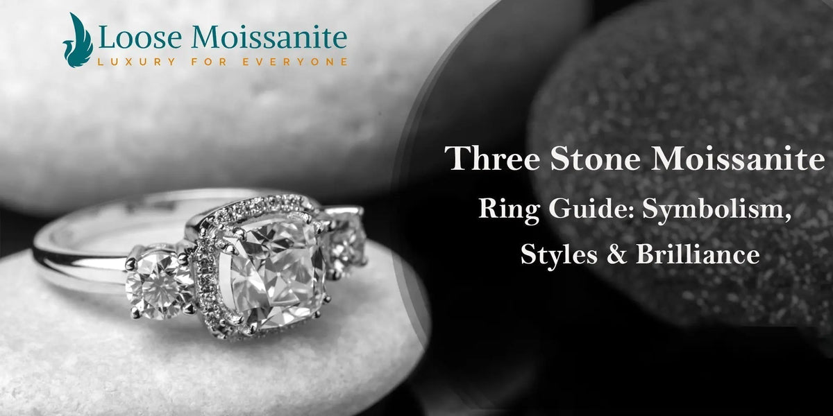 Three stone moissanite ring guide symbolism styles brilliance loose moissanite