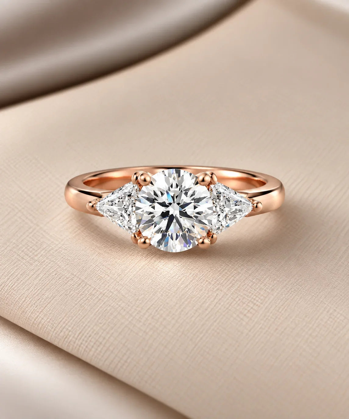 3 stone moissanite rings rose gold