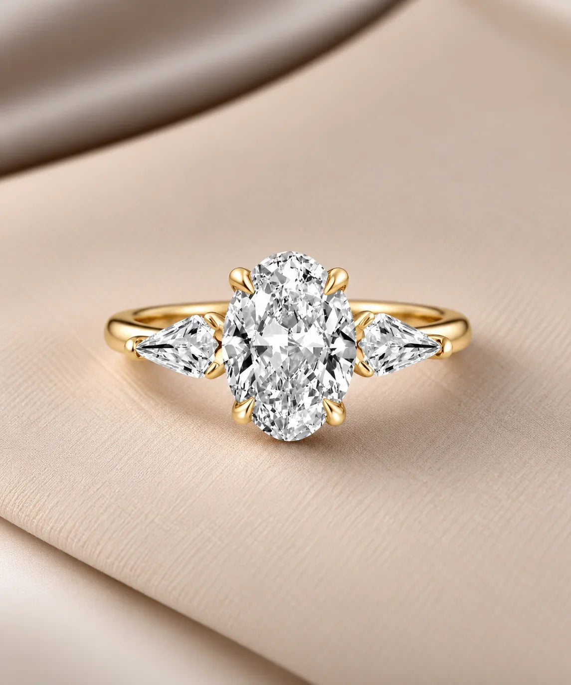 3 stone moissanite rings yellow gold