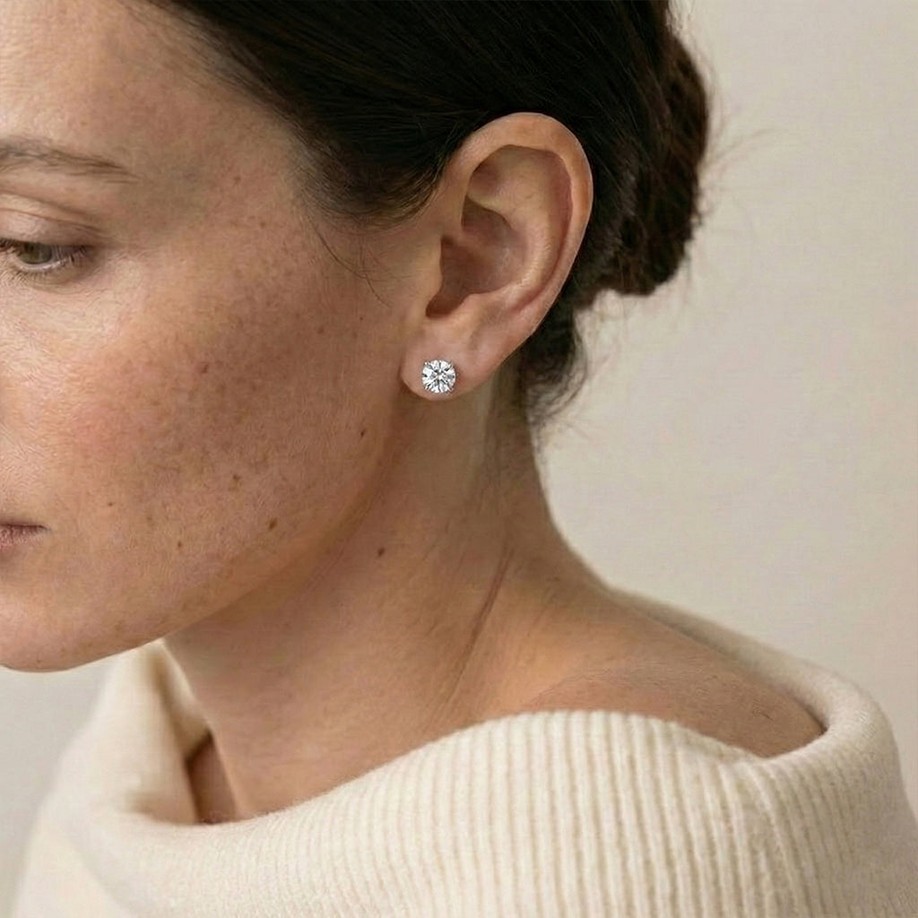 Lady wearing moissanite earring
