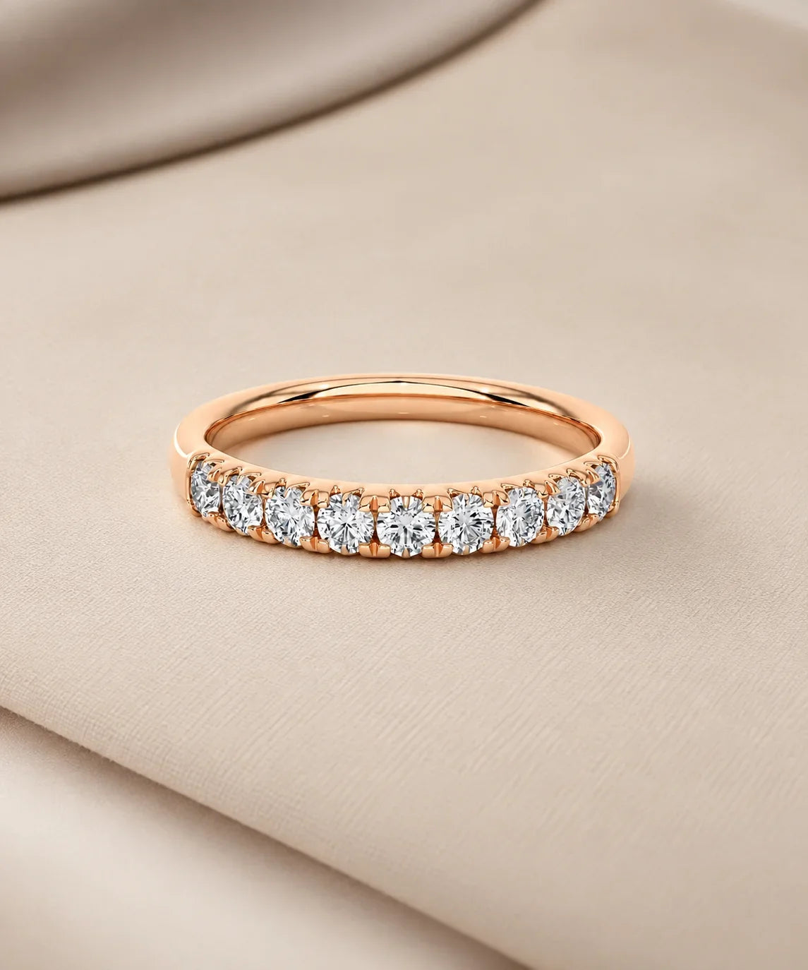 Moissanite eternity bands in rose gold