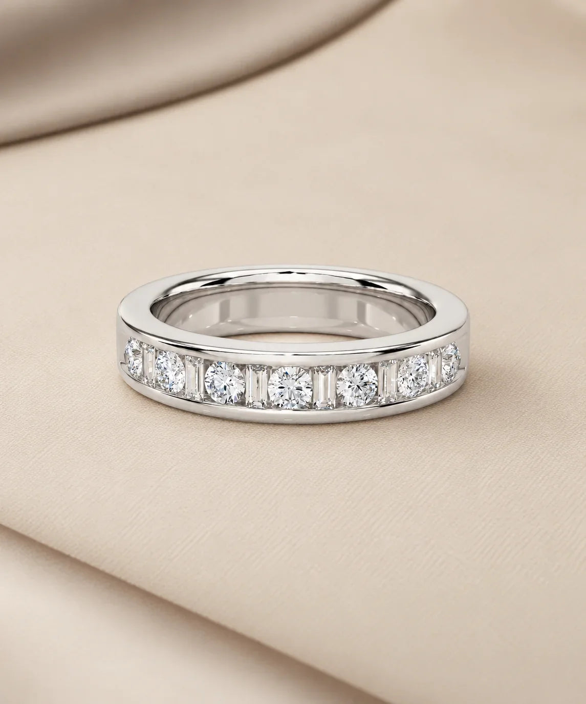 Moissanite eternity bands in white gold