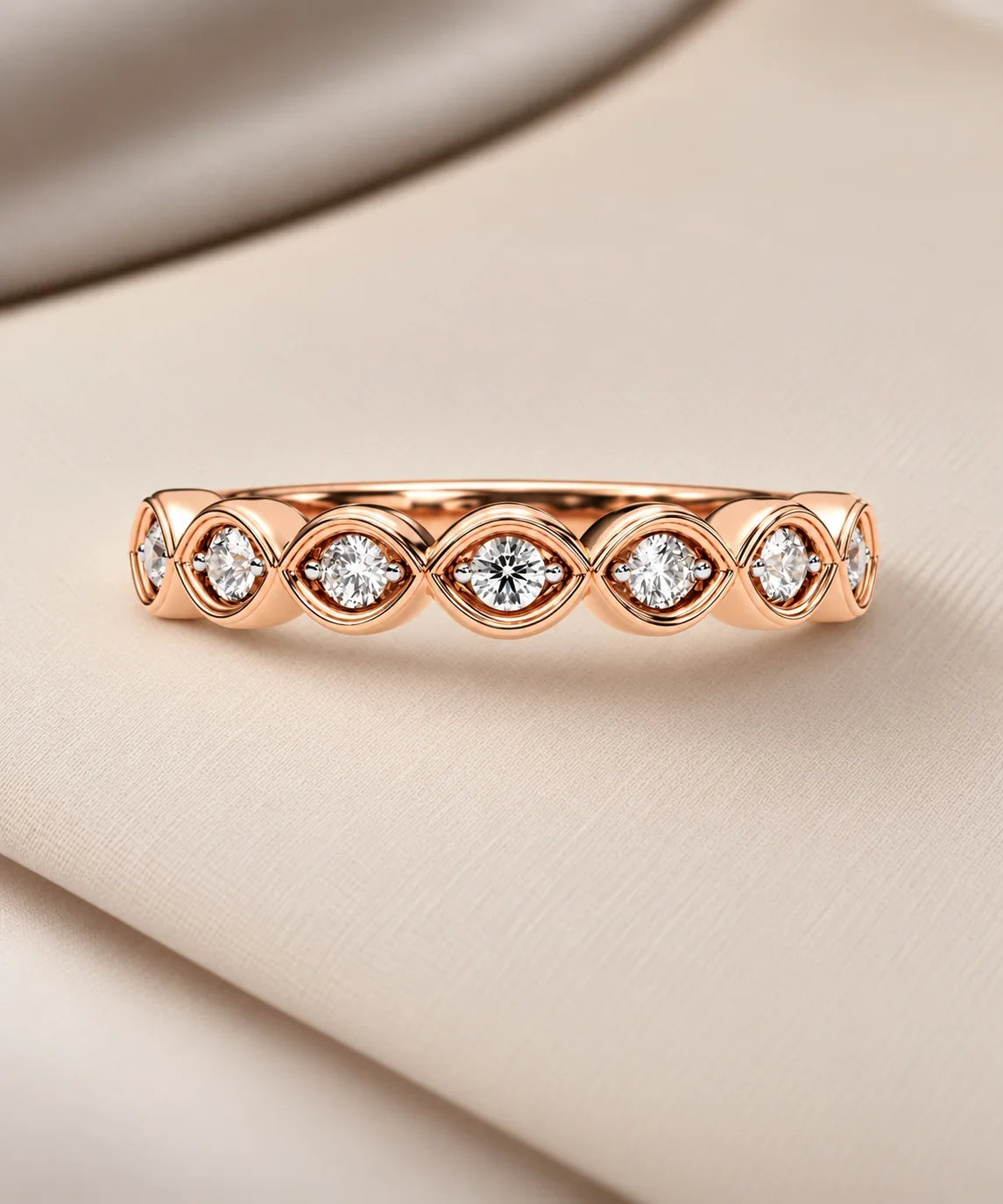 Rose gold moissanite wedding band