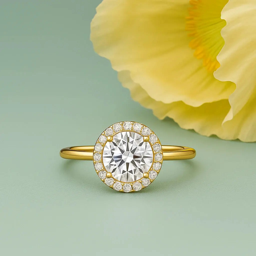 Moissanite halo engagement ring