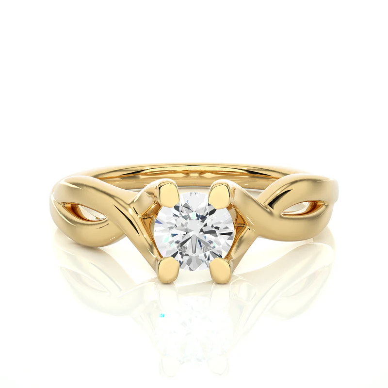 Front view of 0.50 Ct Moissanite Twisted Solitaire Engagement Ring In Yellow Gold, highlighting the brilliant center moissanite stone.
