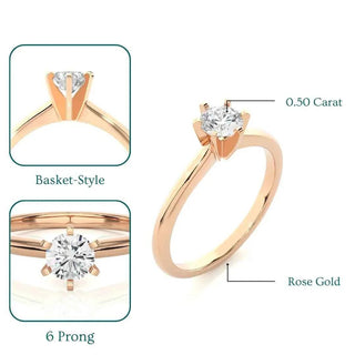 0.50 Carat Six Prong Solitaire Moissanite Ring in Rose Gold