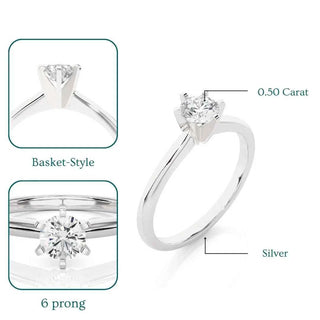 0.50 Ct Round Cut Six Prong Solitaire Moissanite Ring in Silver