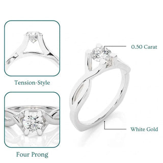 0.50 Ct Moissanite Twisted Solitaire Engagement Ring In White Gold