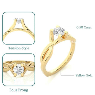 0.50 Ct Moissanite Twisted Solitaire Engagement Ring In Yellow Gold