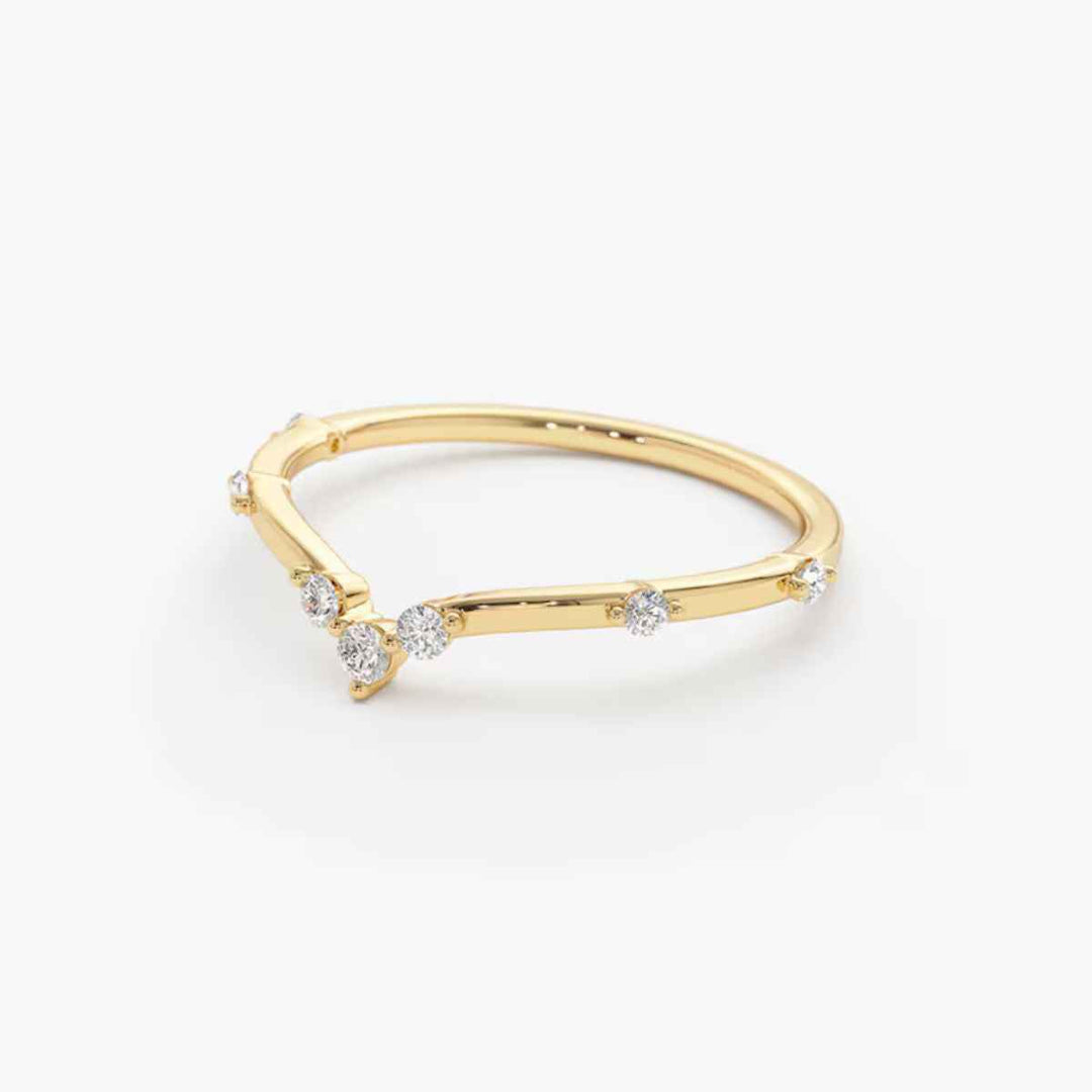 0.70 Carat Moissanite Curved Wedding Ring In Yellow Gold