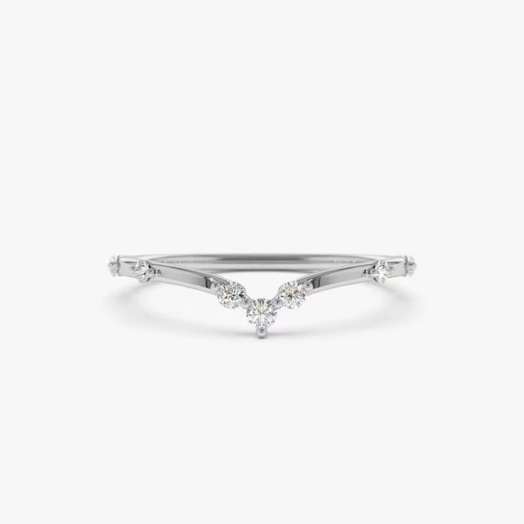 0.70 Carat Round Shape Moissanite Curved Wedding Ring In White Gold