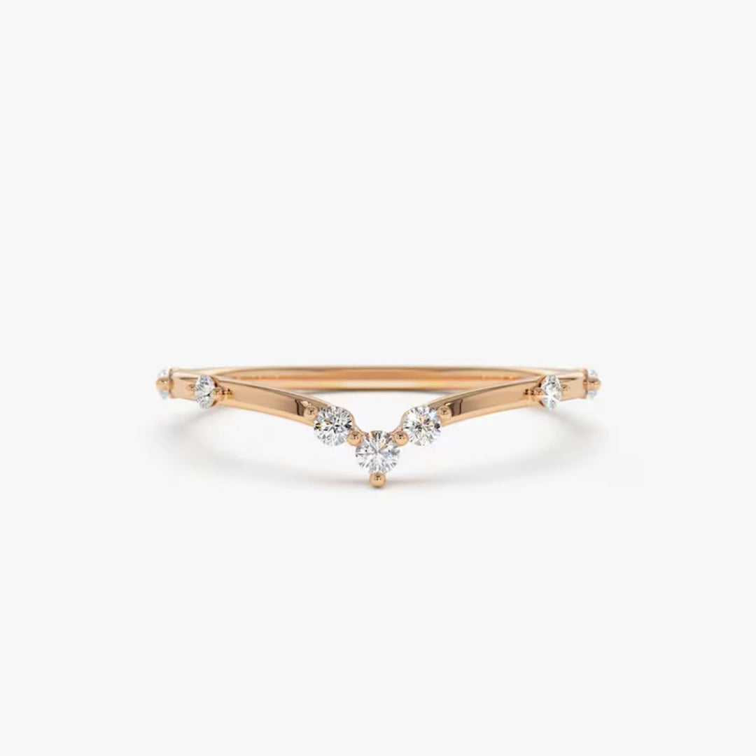 0.70 Carat Round Shape Moissanite Curved Wedding Ring In Rose Gold