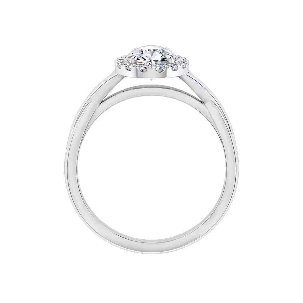 Pear Shape Moissanite Halo Engagement Ring in White Gold