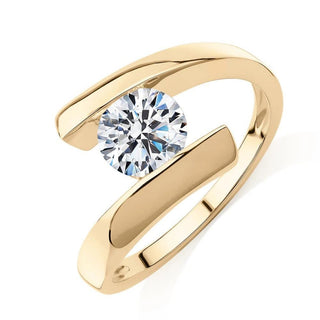 1.2 Ct Round Shape Tension Set Solitaire Moissanite Engagement Ring In Yellow Gold