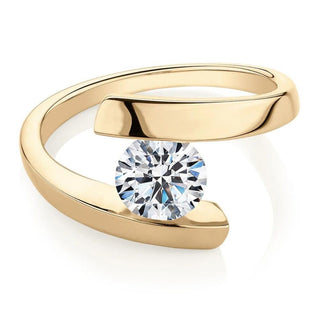 1.2 Ct Round Shape Tension Set Solitaire Moissanite Engagement Ring In Yellow Gold