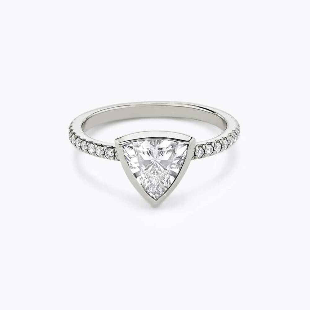 1.20 Carat Trillion Cut Bezel Set Moissanite Ring in White Gold