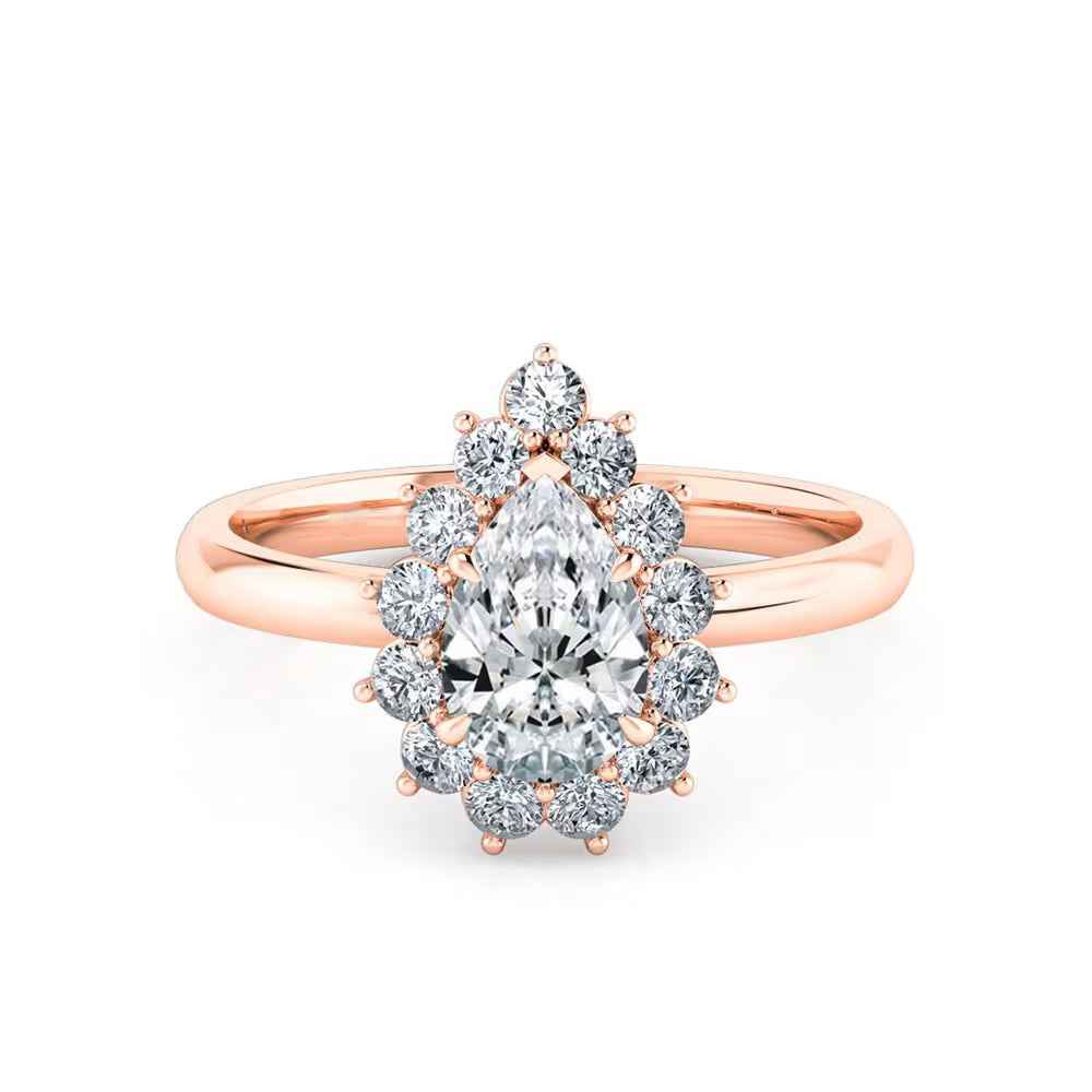 1.20 Carat Pear Shaped Halo Moissanite Solitaire Ring in Yellow Gold