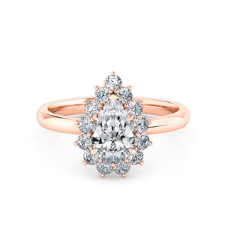 1.2 Carat Pear Cut Halo Solitaire Moissanite Ring in Yellow Gold