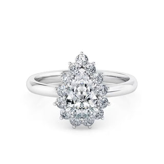 1.2 Carat Pear Cut Halo Solitaire Moissanite Ring in Yellow Gold