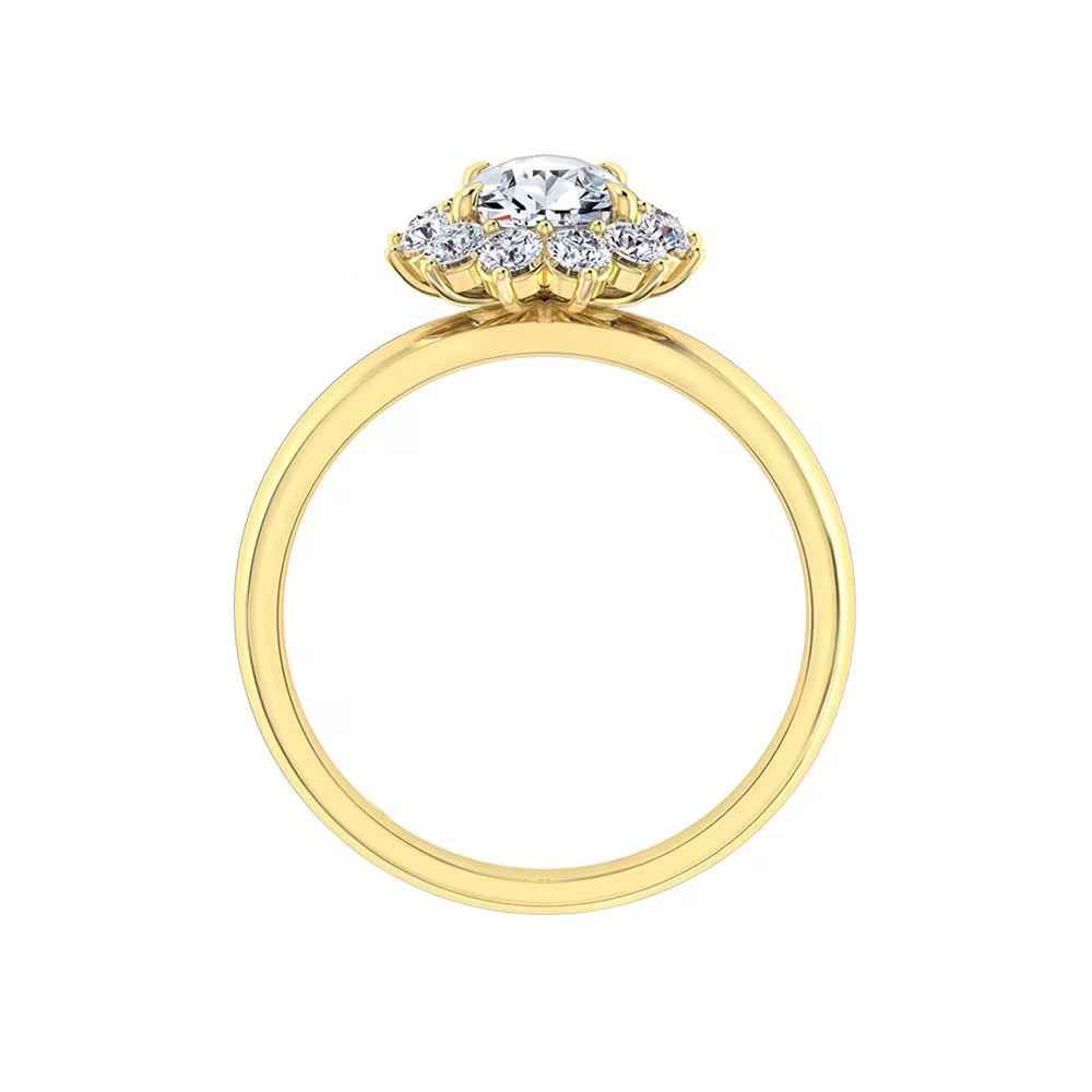 1.20 Carat Pear Shaped Halo Moissanite Solitaire Ring in Yellow Gold