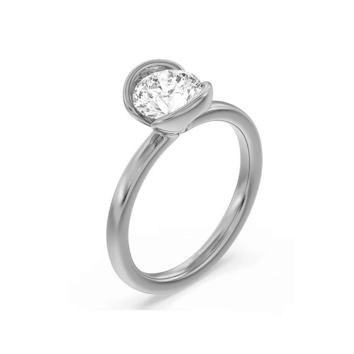1 carat round cut moissanite solitaire engagement ring in white gold