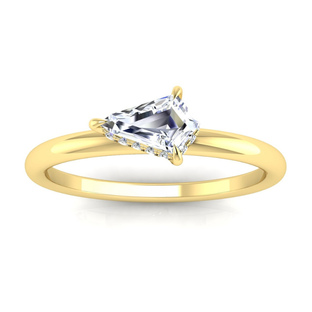1.3 Carat Kite Cut Hidden Halo Moissanite Ring in Yellow Gold