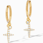 Load image into Gallery viewer, 1.40 Carat Round Moissanite Cross Drop Earrings In Yellow Gold

