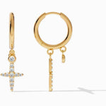 Load image into Gallery viewer, 1.40 Carat Round Moissanite Cross Drop Earrings In Yellow Gold
