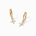 Load image into Gallery viewer, 1.40 Carat Round Moissanite Cross Drop Earrings In Yellow Gold
