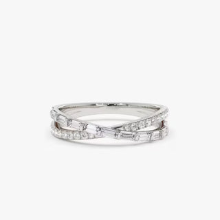 1.50 Ct Baguette & Round Cut Moissanite Criss Cross Wedding Band In White Gold