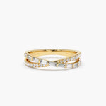 Load image into Gallery viewer, 1.50 Ct Baguette &amp; Round Cut Moissanite Criss Cross Wedding Ring In Yellow Gold
