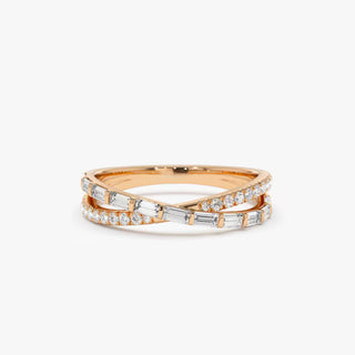 1.50 Ct Baguette & Round Cut Moissanite Criss Cross Wedding Band In Rose Gold