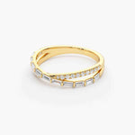 Load image into Gallery viewer, 1.50 Ct Baguette &amp; Round Cut Moissanite Criss Cross Wedding Ring In Yellow Gold
