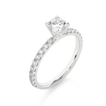 Load image into Gallery viewer, Angled view of 1.50 Ct Princess Cut Moissanite Engagement Ring with Accents in White Gold, showcasing the band and setting.​
