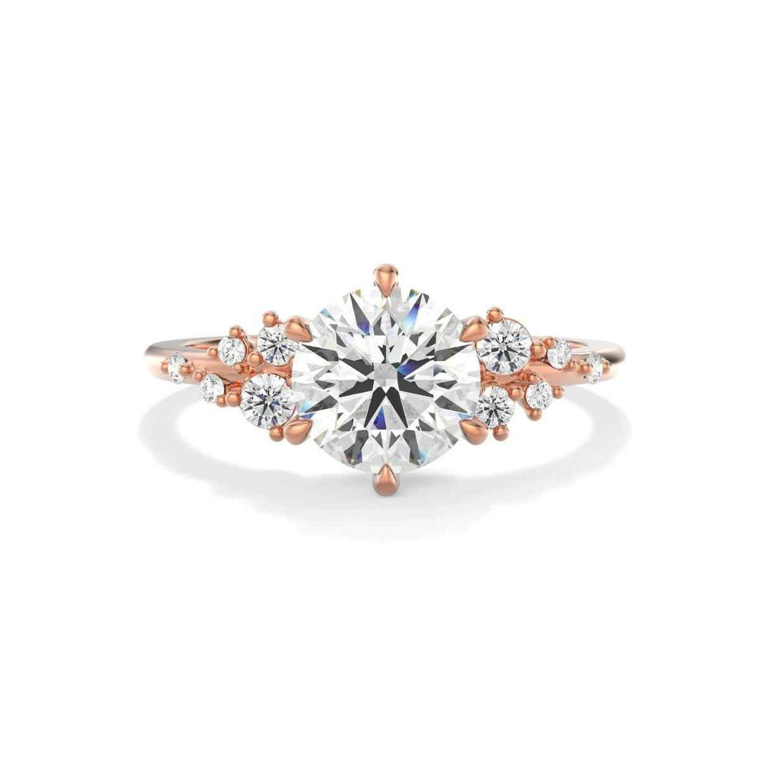 1.50 Carat Round Cut Moissanite Cluster Engagement Ring In White Gold