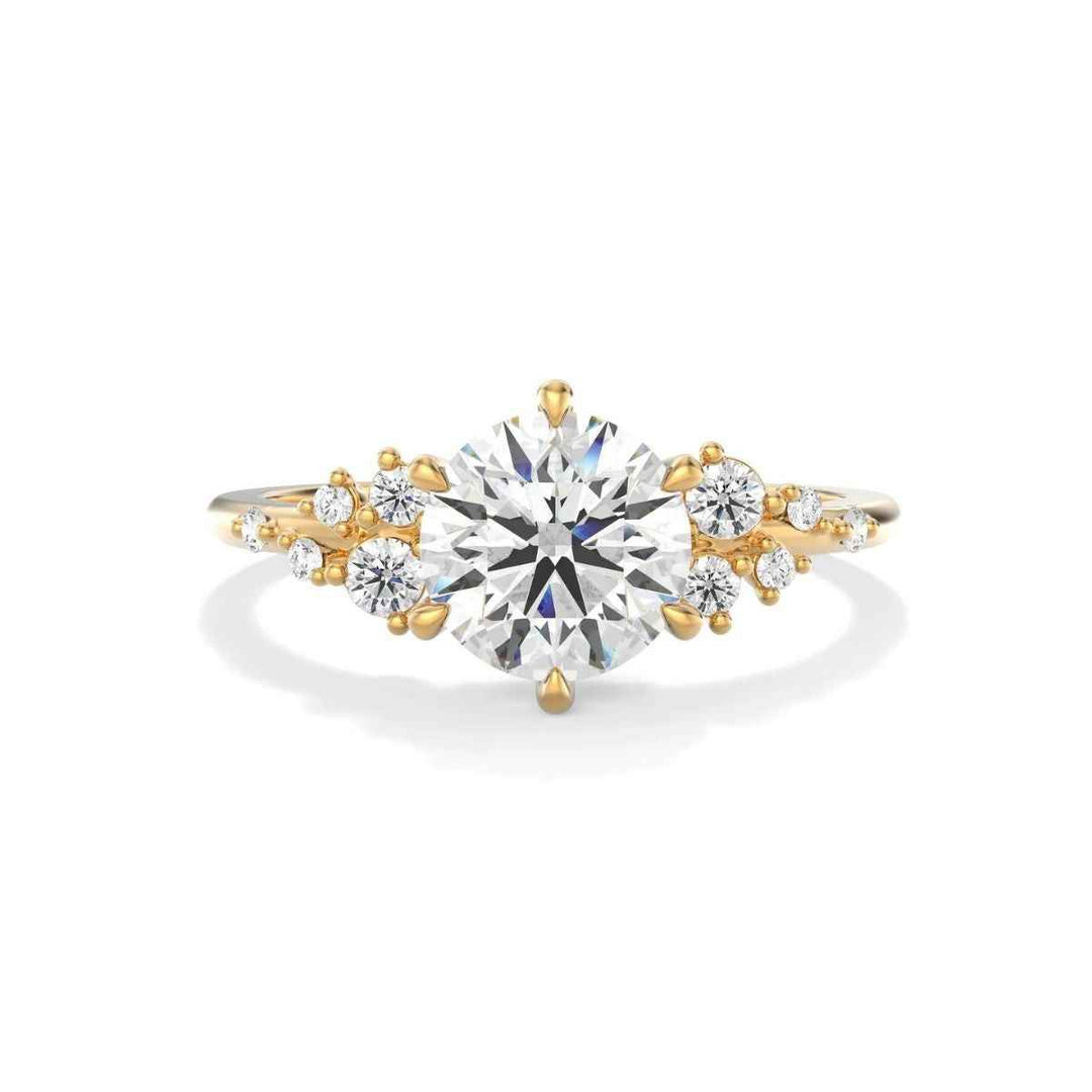 1.50 Carat Round Cut Moissanite Cluster Engagement Ring In White Gold