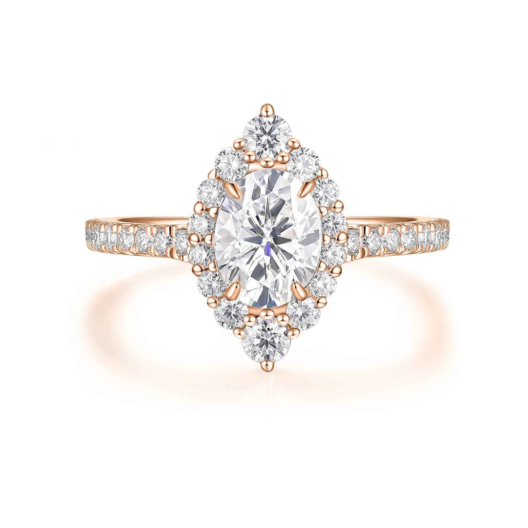 1.50 Ct Oval Cut Moissanite Halo Engagement Ring in Yellow Gold